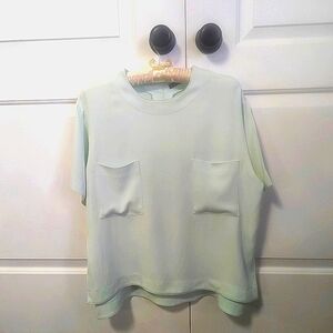 NWOT Zara Women Studio Blouse Light Mint Green Size Med, Short Sleeves